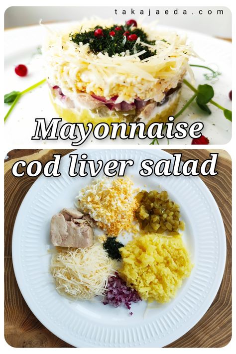 Mayonnaise Salad, Festive Salad, Delicious Salad Recipes, Egg Mayonnaise, Liver And Onions, Liver Recipes, Cod Liver, Cod Recipes, Yummy Salad Recipes