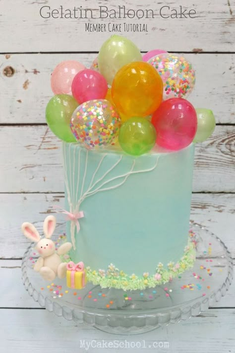 Learn how to make this adorable Balloon Themed Cake featuring colorful Gelatin Bubbles in this member cake decorating video tutorial by MyCakeSchool.com! Perfect for birthday parties! How To Make Gelatin, Gelatin Bubbles, Tårta Design, Bubble Cake, Decorating Videos, Gateaux Cake, Balloon Cake, Cake Decorating Videos, Dessert Bar