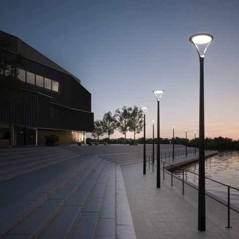 Edge-lit pole-top luminaire - Symmetric and asymmetric | BEGA Urban Lighting Design, Street Light Design, Urban Spaces Design, Park Lighting, Light Landscape, Beam Light, Outdoor Landscape Lighting, Urban Lighting, Landscape Architecture Design