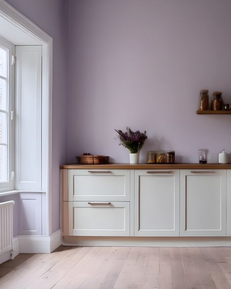 More appreciation for the softest, most delicate lilac colour in our paint palette – our Graceful Lilac. 💜 The perfect muted, barely-there lilac hue to calm down the brightness in sunny rooms, as well as to introduce a little hint of colour to neutral schemes. Perfect for balancing out our bolder shades too. 🎨 Who are we kidding – Graceful Lilac is perfect for any space and any purpose. Find it in the link in our bio. 💜 #DifferentFeelsGood #YesColours #GracefulLilac #lilac #lilacpaint ... Lilac Hallway Ideas, Hazy Lilac, Lilac Palette, Lilac Paint, Lilac Wall, Lilac Colour, Purple Interior, Purple Paint, Spare Bedroom