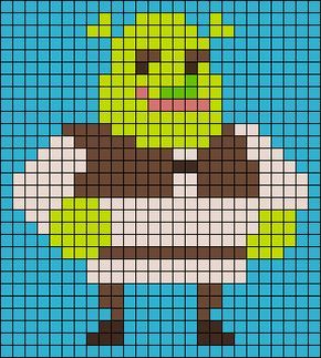 Alpha Pattern #18851 Preview added by neopets Shrek Pixel Art Grid, Small Easy Cross Stitch Patterns, Shrek Perler Bead Patterns, Shrek Bracelet, Shrek Cross Stitch, Shrek Perler Beads, Shrek Perler, Shrek Pixel Art, Perler Bead Art Pattern