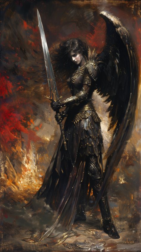 Fallen Angel Female, Corrupted Angel, Pathfinder Maps, Dark Fantasy Artwork, Evil Villains, Angel Warrior, Fantasy Fiction, Ethereal Art, Fallen Angel