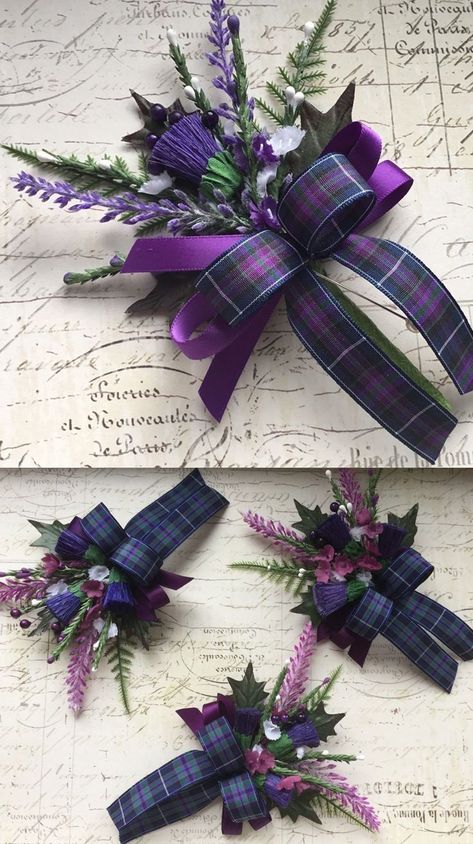 Wedding Button Holes, Scottish Wedding Themes, Scottish Wedding Traditions, Tartan Wedding, Celtic Wedding, Scottish Thistle, Scottish Wedding, Button Holes, Arte Floral