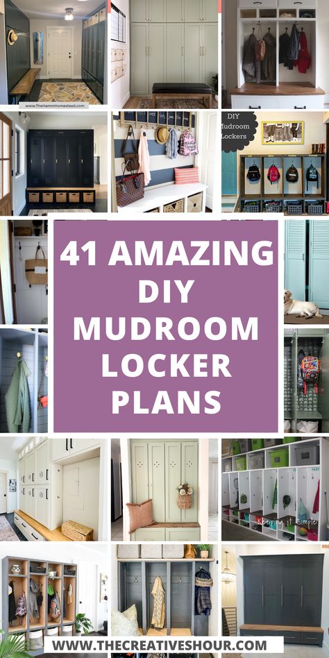 Entryway Storage Lockers, Hall Locker Ideas, Boys Room Locker Storage, Diy Mudroom Cubbies With Bench, Mudroom Locker Ideas Entryway, Built In Lockers With Bench, Mud Room With Doors, Lockers Ideas For Home Mud Rooms, Closet Lockers Diy