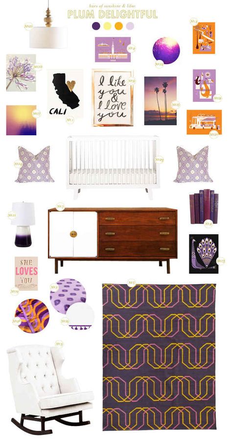 Girl Nursery Colors, Lay Baby Lay, Orange Nursery, Baby Room Colors, Baby Room Ideas, Purple Girl, Baby Room Neutral, Kids Bedroom Designs