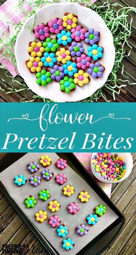 Pretzel Snack Recipe Idea | Flower Pretzel Bites | Freebie Finding Mom Pretzel Snack Recipes, Flower Pretzel Bites, Dessert Crepes, Brownie Vegan, Spring Snacks, Dessert Halloween, Recipes Easter, Pretzel Snacks, Easy Easter Desserts