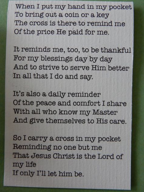 A Cross In My Pocket Poem Printable, Cross In My Pocket Poem, Cross In My Pocket, Pocket Prayer, Pocket Prayer Square Poem, Pocket Cross, Prayer Rocks, Prayer Gifts, Scripture Gift