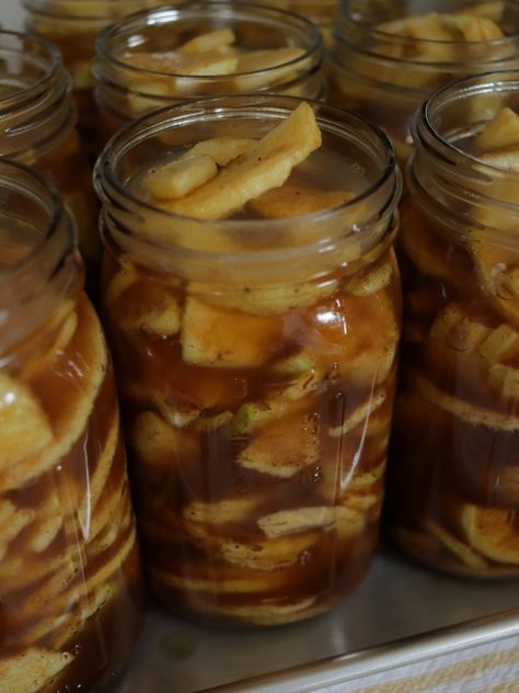 Homemade canned apple pie filling in mason jars. Canning Vegetable Soup, Canning Guide, Canning Apple Pie Filling, Canned Apple Pie, Canning Potatoes, Canning Apples, Making Apple Pie, Apple Pie Filling Recipes, Canned Apple Pie Filling