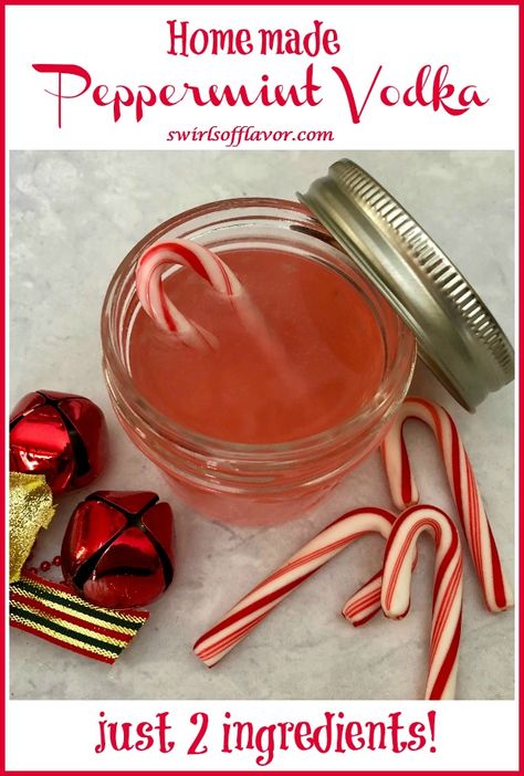 With just two ingredients, you can make our seasonal and festive Homemade Peppermint Vodka! Perfect for holiday gift giving too! #swirlsofflavor #peppermint #candycane #vodka #flavoredvodka Peppermint Moonshine Recipe, Diy Liquors, Homemade Liqueur, Liqueur Recipes, Peppermint Vodka, Peppermint Bark Cookie, Festive Holiday Desserts, Vodka Infused, Moonshine Recipe