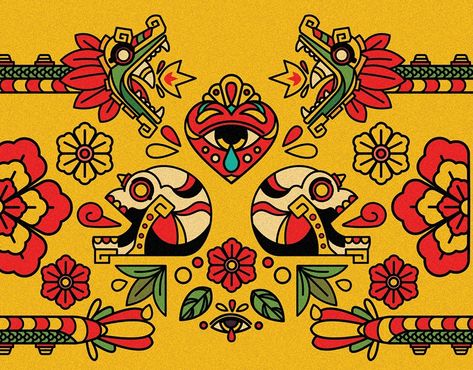 Mexican Illustration Art, Mexican Style Art, Mexican Art Traditional, Mexico Illustration, Traditional Mexican Art, Mexican Graphic Design, Mascara Oni, Optical Illusion Tattoos, Illusion Tattoos