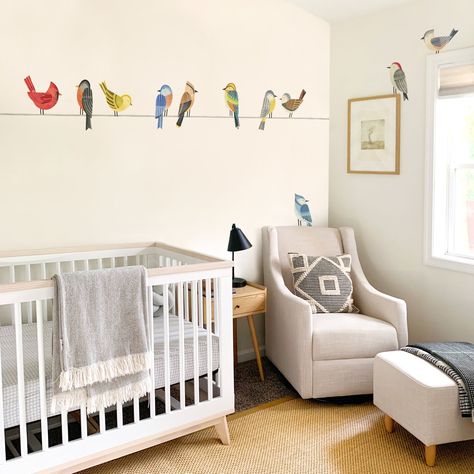 Nursery Decor House Add Ons, Wire Birds, Gray Painted Walls, Bird Wall Decals, Bird Nursery, Birds On A Wire, Light Gray Paint, Animal Wall Decals, Fabric Wall Decals