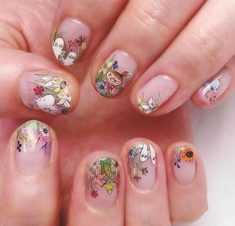 Moomin Nail Art, Moomin Nails, Kawaii Nail Art, Vday Nails, Nail Piercing, Moomin Valley, Plain Nails, Subtle Nails, Beauty Nails Design