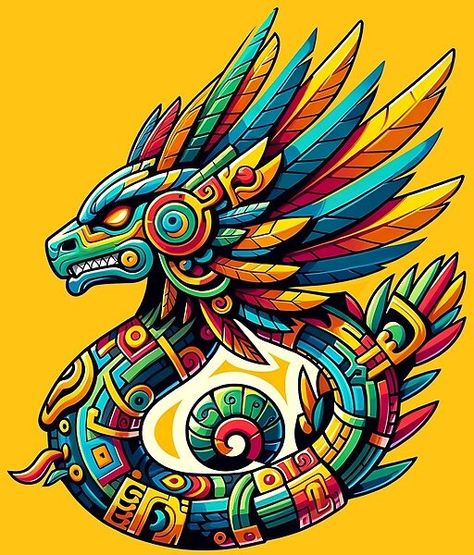 Quetzalcoatl, the Aztec god of wind, air, and learning. These designs combine elements of Mesoamerican art with symbolic representation, reflecting his attributes of creation, civilization, and wisdom. Aztec And Mayan Art, Aztec Doodles, Aztec Aesthetic, Quetzalcoatl Art, God Of Wind, Mesoamerican Art, Aztec Artwork, Mayan Tattoos, Mexican Culture Art