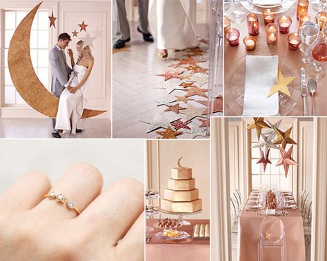 Fall Wedding ideas - romantic pink gold and gray moon and stars wedding ideas Star Themed Wedding, Stars Wedding, Starry Night Wedding, Daughters Wedding, The Moon And Stars, Pink And Gold Wedding, Celestial Wedding, Themed Weddings, Luxury Wedding Venues