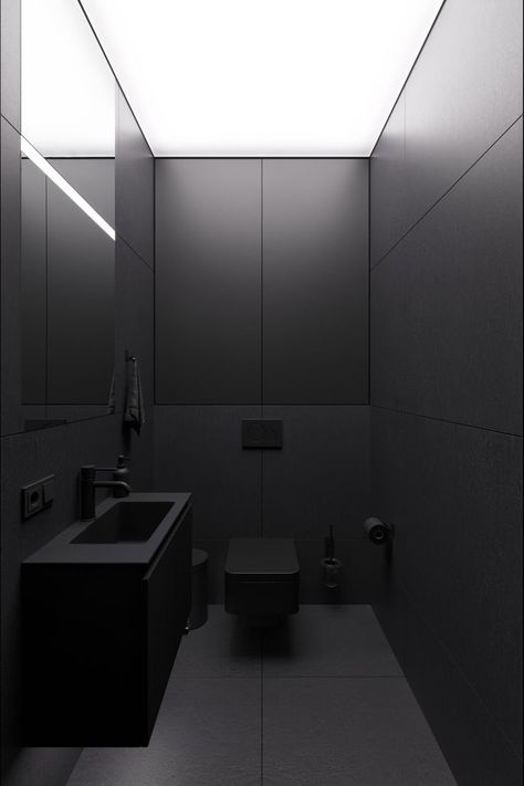 All Black Bathroom, Dark Interior Design, Black Bedroom Design, Bathroom Design Black, Eksterior Modern, Black Interior Design, Washroom Design, تصميم للمنزل العصري, Bathroom Design Luxury