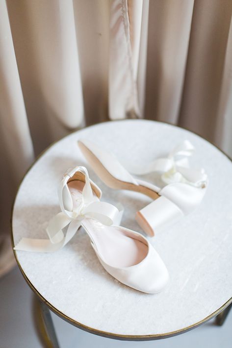 Lana Ivory Satin Two-Piece Block Heel Courts by Harriet Wilde - A gorgeously feminine mid-height, block heel two-piece court handcrafted in Italian ivory silk satin, this style features a rounded closed toe and is finished with a beautiful silk ribbon tie. A modern take on a classic style, Lana is perfect for a romantic bridal look. Block Heel Wedding Shoes Brides, White Short Heels, White Closed Toe Heels, Bridal Shoes Lace, Comfortable Bridal Shoes, Polish Wedding, Pretty Bridesmaid Dresses, Beautiful Wedding Shoes, Belle Costume