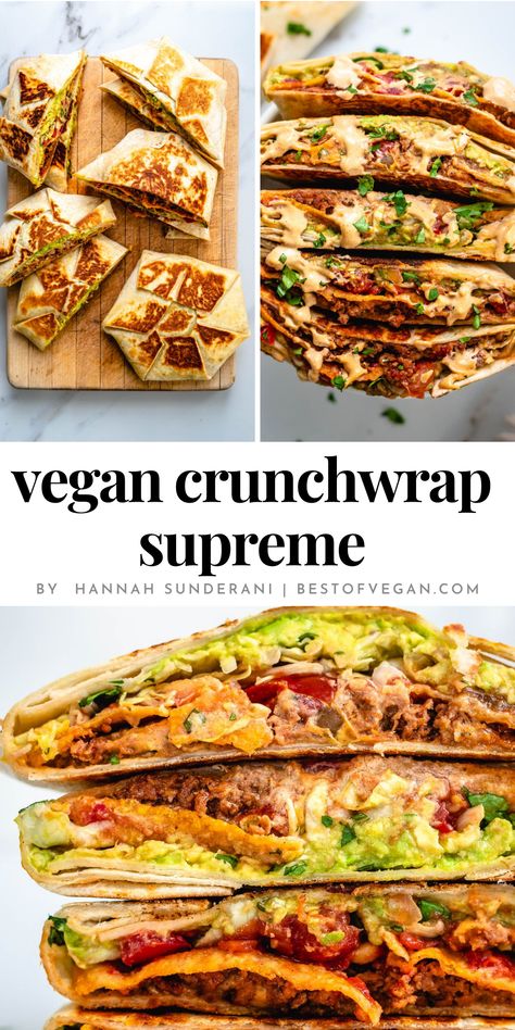 Join our culinary adventure and feast your eyes on our mouthwatering Vegan Crunchwrap Supreme! 😋 This scrumptious dish has all the flavors and textures you crave in a crunchwrap – and it's 100% vegan! 🌱 Get ready to impress your friends and family. Get the full recipe now! 👉 Sandwich Alternatives, Vegan Crunchwrap, Crunchwrap Supreme Recipe, Homemade Queso, Crunchwrap Supreme, Vegan Queso, Crunch Wrap, Vegan Mexican, Vegan Sandwich