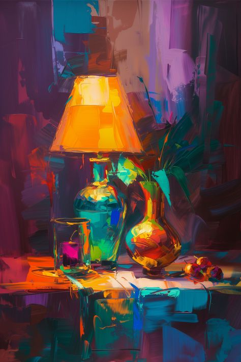 Funky Still Life, Creative Still Life Painting, Still Life Easy Painting, Still Life Oil Painting Fine Art, Still Life Painting Ideas, Still Life Inspiration, Intermediate Painting, Colourful Still Life, Abstract Still Life Painting