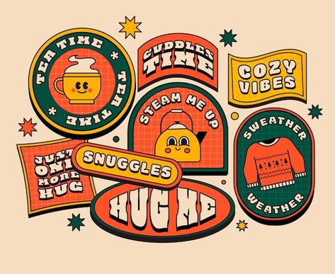 Cool Logos Retro, Creative Sticker Design, Retro Sticker Design, Retro Stickers Aesthetic, Vector Illustration Design Graphics, Sticker Ideas Design, Vintage Sticker Design, Retro Illustration Graphics, Brand Sticker Design