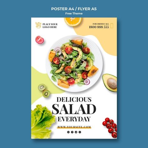 Healthy food poster template | Free Psd #Freepik #freepsd #flyer #poster #food #design Restaurant Healthy Food, Flyer Food Design, Healthy Food Poster Design, Food Poster Design Ideas, Poster Food Design, Healthy Food Design, Healthy Food Poster, Burger Restaurant Design, Italian Food Poster