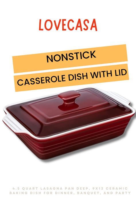 Whip up delicious meals with the LOVECASA Nonstick Casserole Dish with Lid! This 4.5-quart lasagna pan is the perfect size for family dinners, banquets, or parties. Its 9x13 deep ceramic design ensures even baking every time, whether it's hearty casseroles or savory lasagna. With its nonstick surface, cleanup is a breeze! Elevate your cooking game and impress your guests with this kitchen must-have. 🥘✨ #BakingEssentials #LOVECASA #CookWithStyle Dinner Banquet, Lasagna Pan, Casserole Dish With Lid, Ceramic Baking Dish, Hearty Casseroles, Cooking Game, Baking Essentials, Cooking Games, Family Dinners