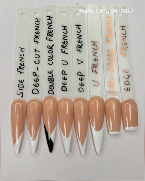 Different Types Of French Nails, Different Types Of French Tips, French Tip Tutorial Nails, Types Of Nails To Get At Salon, Different Types Of French Tip Nails, Types Of French Tips Nails, Perfect French Tip, Frenchies Nails, Long French Tip