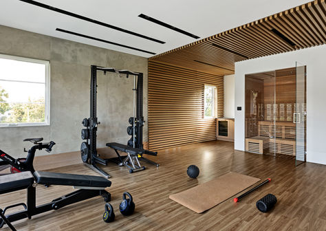 Home Gyms With Sauna, Workout Room With Sauna, Sauna Workout Room, Home Gym With Sauna And Cold Plunge, Home Gym And Sauna, Home Gym With Sauna, Home Gym Sauna, Gym With Sauna, Home Sauna Room