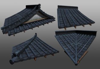 Environment - Japanese Courtyard - AdamW3D Japanese Roof, Japanese Courtyard, Modular Structure, Tile Texture, Custom Hot Wheels, Roof Tiles, House Drawing, Tiles Texture, Environment Concept Art