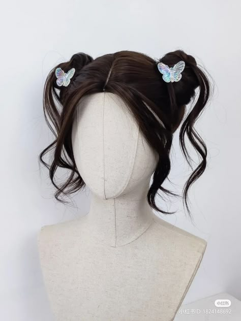 Space Buns With Bangs, Bangs Reference, Buns With Bangs, Hairstyles Space Buns, Asian Hair Inspo, Draw Hairstyles, Space Buns Hair, Hair Stages, Space Hair