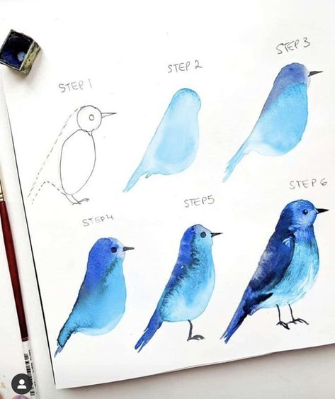 Ako Kresliť, Learn Watercolor, Watercolor Paintings For Beginners, 강아지 그림, Diy Watercolor Painting, Watercolor Paintings Easy, Watercolor Painting Techniques, Watercolor Flower Art, Blue Birds