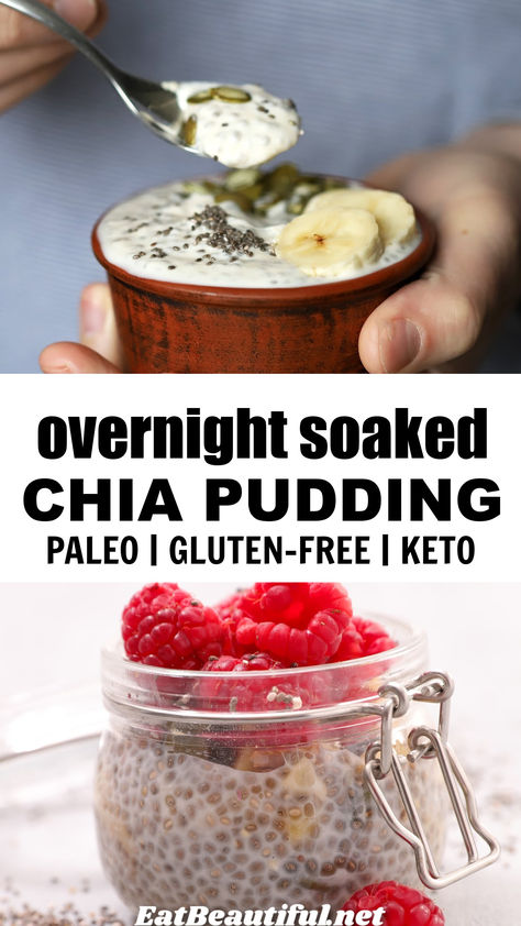 Overnight Chia Pudding is soaked overnight for better digestion (and convenience). A delicious easy breakfast or snack, that's also probiotic. || overnight chia seed pudding | overnight chia pudding breakfast | overnight chia pudding | overnight chia seed pudding breakfast | paleo chia pudding | paleo chia seed pudding | paleo chia seed breakfast | probiotic chia pudding | paleo | vegan | gluten free | gluten free chia pudding | vegan chia pudding | easy fermented foods | how to soak chia seeds Overnight Chia Pudding Breakfast, Paleo Chia Seed Pudding, Chia Seed Pudding Breakfast, Chia Pudding Overnight, Paleo Chia Pudding, Chia Seed Nutrition, Vegan Chia Seed Pudding, Overnight Chia Seed Pudding, Chia Seed Breakfast