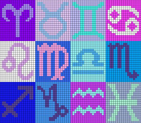 Astrology Pixel Art, Pixel Art Zodiac Signs, Zodiac Alpha Pattern, Libra Pixel Art, Zodiac Pixel Art, Crochet Grid Patterns Free, Modele Pixel Art, Graph Paper Drawings, Scrapbook Printing