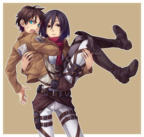 Mikasa carrying Eren Mikasa X Eren, Connie Springer, Eren X Mikasa, Eren And Mikasa, Attack On Titan Eren, Attack On Titan Art, Lift And Carry, Attack On Titan Anime, Kawaii Girl