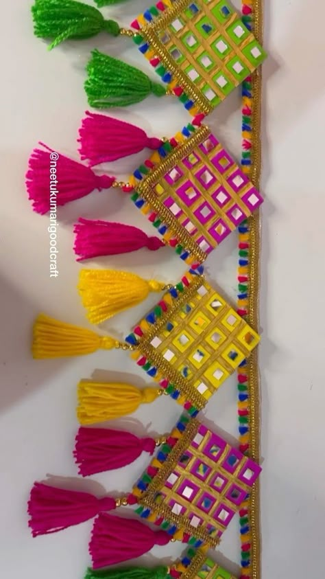 Woolen toran design For Door | Instagram Toran Making Ideas For Competition, Toran Designs Doors Handmade Latest, Toran Making Ideas, Cardboard Rangoli, Diwali Decorations Ideas, Decorative Hangings, Toran Designs Doors Handmade, Diy Toran, Handmade Toran