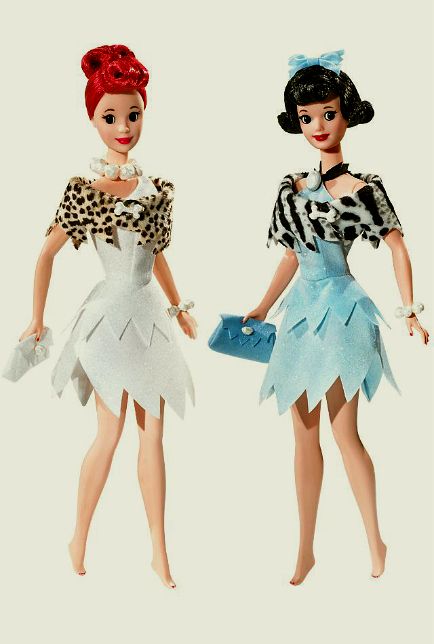 Wilma Flintstone and Betty Rubble from the animated TV show "The Flintstones". Blue Sparkly Dress, Barbie Collector Dolls, The Flintstones, Im A Barbie Girl, Barbie Style, Barbie Vintage, Barbie Fashionista, Barbie Diy, Bob Mackie