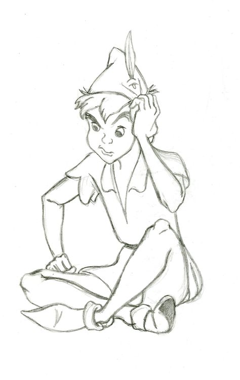 Peter Pan Sketches Disney, Peter Pan Cartoon, Peter Pan Drawing, Peter Pan Coloring Pages, Disney Doodles, Peter Pan Disney, Literary Art, Cartoon Drawings Disney, Peter Pan And Tinkerbell