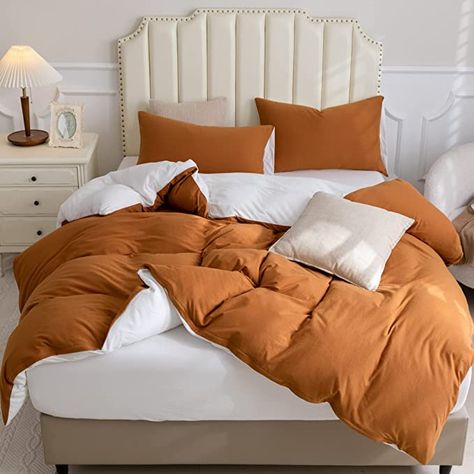 Orange Sheets, White Bed Sheets, White Bed Set, Orange Bedding, White Sheets, White Queen, Room Inspiration Bedroom, White Bedding, Bedroom Inspo