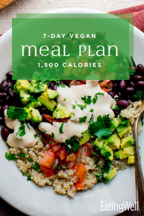 At 1,500 calories, this vegan meal plan sets you up to lose a healthy 1 to 2 pounds per week and includes a variety of nutritious foods and balanced meals to make sure you're getting the nutrients you need each day. #mealplan #mealprep #healthymealplans #mealplanning #howtomealplan #mealplanningguide #mealplanideas #recipe #eatingwell #healthy 1500 Calorie Meal Plan, Vegan Meal Plan, 500 Calorie Meals, Vegan Diet Plan, Vegetarian Meal Plan, Easy Vegetarian Dinner, Meals To Make, Nutritious Foods, Diner Recept