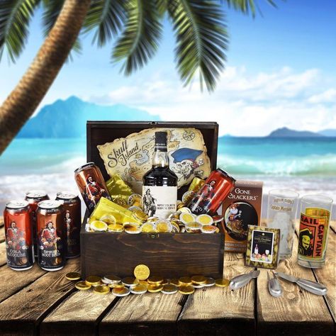 Luxury Gift Baskets, Liquor Gift Baskets, Halloween Prizes, Popcorn Chips, Pirate Chest, Luxury Gift Basket, Personalized Gift Baskets, Liquor Gifts, Carbonated Soft Drinks