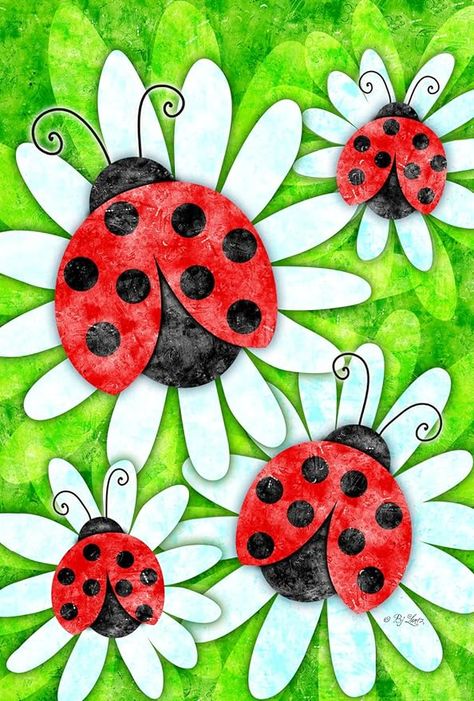 Amazon.com : Toland Home Garden 1010284 Ladybugs and Daisies Ladybug Flag 28x40 Inch Double Sided Ladybug Garden Flag for Outdoor House Flower Flag Yard Decoration : Patio, Lawn & Garden Paint Ladybugs, Butterflies And Ladybugs, Ladybug On Leaf Drawing, Lady Bug Picture Art, Ladybug On Flower Drawing, Valentines Day Poems, Ladybug Garden, Flag Painting, Ladybug Art