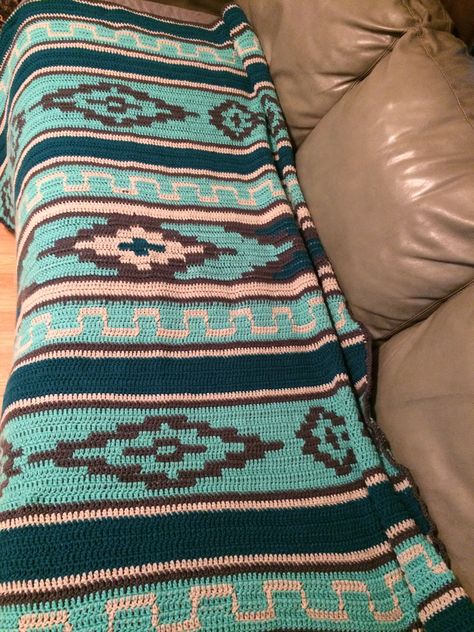 Aztec/ Navajo crochet blanket I made for Auntie Dianne Western Afghan Crochet Blankets, Native Crochet Blanket, Crochet Western Blanket Pattern, Native American Crochet Blanket, Southwest Afghan Crochet Pattern, Western Crochet Blanket Pattern, Crochet Southwestern Blanket, Crochet Aztec Pattern, Country Crochet Blanket