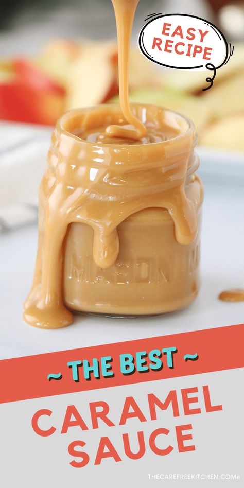 This easy Homemade Caramel Sauce with condensed milk is ooey-gooey, silky smooth and salty sweet. It’s perfect for drizzling over vanilla ice cream, serving as a dip for apples or even eating by the spoonful. #thecarefreekitchen #caramel #sauce #dessert #saltedcaramel #homemade Caramel Sauce With Sweetened Condensed, Sweet Condensed Milk Caramel, Caramel Dip For Apples, Homemade Caramel Dip, Easy Homemade Caramel Sauce, Dip For Apples, Soft Caramels Recipe, Caramel From Condensed Milk, Caramel Apple Sauce