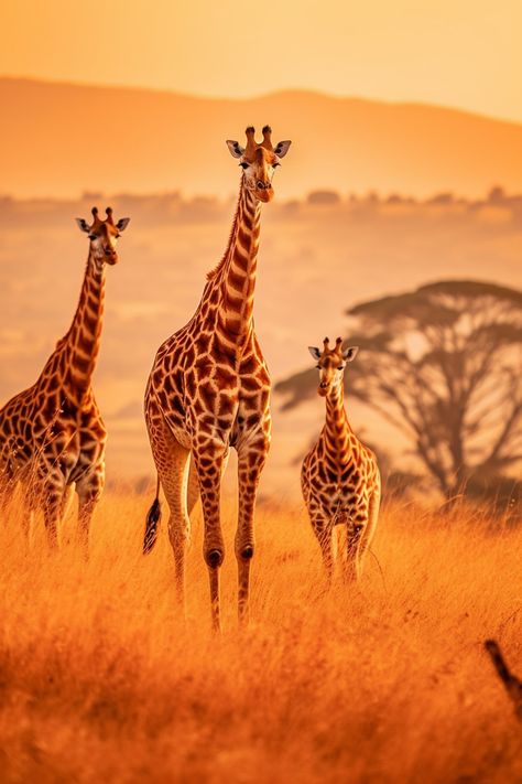 Giraffes wandering through the plains of an African safari under a clear, blue sky Serengeti Aesthetic, Africa Safari Aesthetic, Africa Travel Aesthetic, Madagascar Giraffe, Giraffe Aesthetic, Giraffe Habitat, African Grasslands, Safari Landscape, Africa Aesthetic