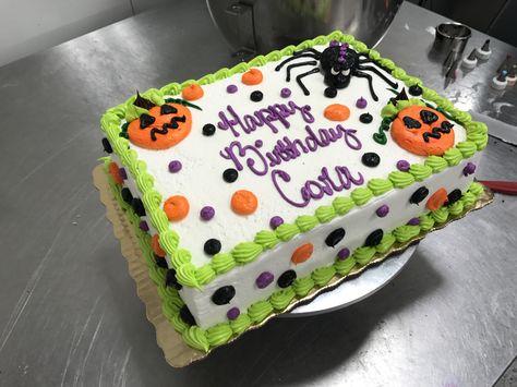 Pumpkin Birthday Sheet Cake, Halloween Sheet Cakes, Halloween Themed Birthday Cake, Halloween Birthday Sheet Cakes, Halloween Sheet Cake Ideas, Sheet Cake Halloween Designs, Halloween Sheet Cake, Halloween Cake Rectangle, Rectangle Halloween Cakes