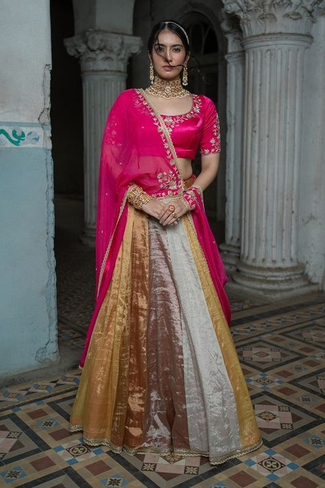 Shop for these amazing collections of Multi Color Gaji Silk Embroidered Zardozi Work Panelled Lehenga Set For Women by Sheela Suthar online at Aza Fashions. Tissue Lehenga Blouse Designs, Multi Colored Lehenga, Fusion Style Designer Sheer Dupatta, Designer Fusion Sheer Dupatta, Fusion Style Chanderi Dupatta For Wedding, Festive Fusion Designer Wear Dupatta, Festive Fusion Style Designer Wear Dupatta, Fusion Style Dupatta With Pallu For Navratri, Fusion Style Festive Wedding Sets