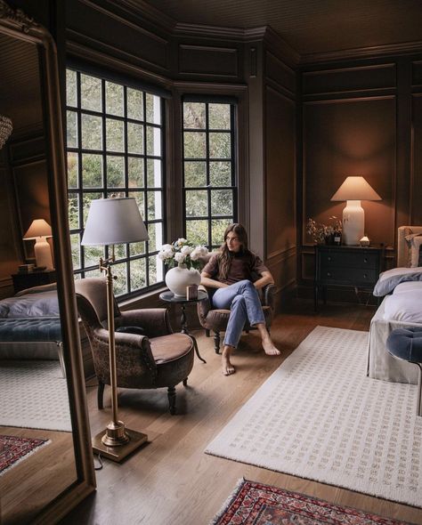 London Clay Farrow And Ball Bedroom, Brown Master Room, London Clay Farrow And Ball, London House Interior, Julia Marcum, London Clay, Brown Interior Design, Brown Room, London Bedroom