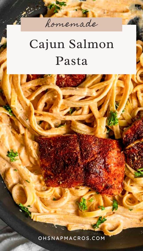 This Cajun Salmon Pasta is quick, easy and bursting with flavors. Cajun seasoned salmon with a creamy spicy fettuccine alfredo makes this dish simply irresistible. Creamy Cajun Salmon, Cajun Salmon Pasta, Pasta With Salmon, Salmon Pasta Recipes, Tomatoes And Cheese, Cajun Salmon, Homemade Cajun Seasoning, Cajun Pasta, Fettuccine Pasta