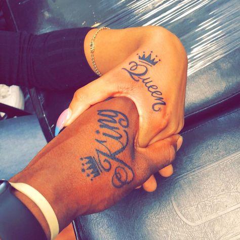 #King @biggfucking_40 #👑 #Queen @ibeleah King Queen Tattoo, Arm Tats, King Tattoos, Queen Tattoo, Pretty Tattoos For Women, Small Hand Tattoos, Hand Tattoos For Guys, Male Hands, Colored Highlights