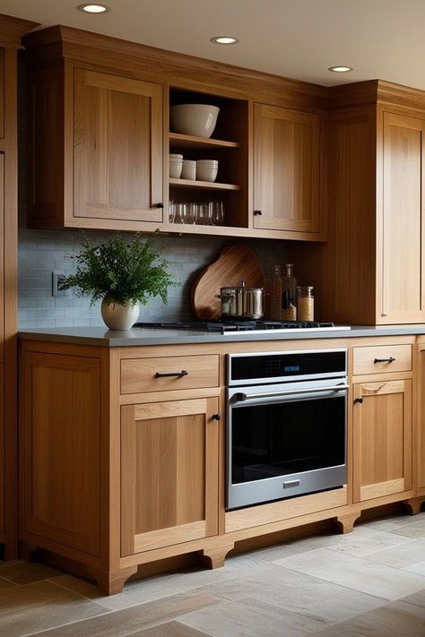 13 Stunning Natural Wood Kitchen Cabinet Ideas That Will Transform Your Space – HomelyTip Plain Kitchen Cabinet Doors, Kitchen Cupboard Designs Wood, Natural Stain Cabinets, Wood Upper Cabinets, Wood Cabinet Ideas, Kitchen With Natural Wood Cabinets, Farm Barndominium, Cape Addition, Wood Kitchen Cabinet Ideas