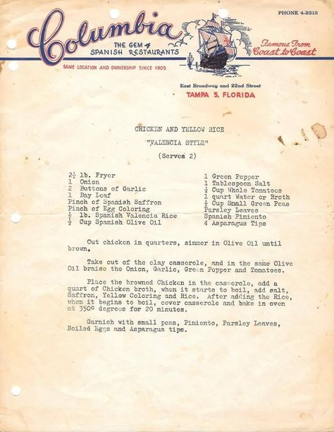 Chicken And Yellow Rice Recipes, Columbia Restaurant Recipes, 1905 Salad Recipe, 1905 Salad, Chicken And Yellow Rice, Yellow Rice Recipes, Spanish Saffron, Columbia Restaurant, Pollo Recipe